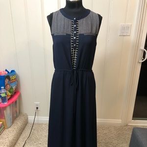 NWOT Greylin long navy blue and white dress